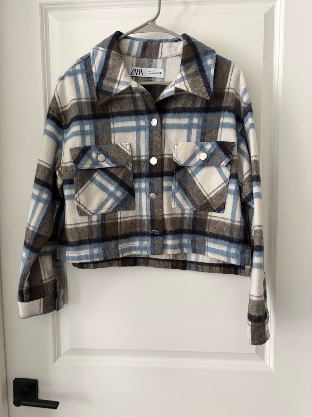 Zara Oversized Plaid Cropped Jacket